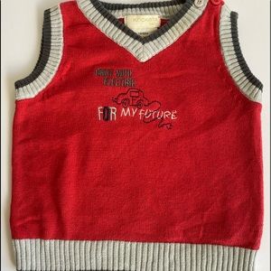 Krickets Baby Drive with Electric Car Red & Gray Knit V-Neck Vest size 9 Months